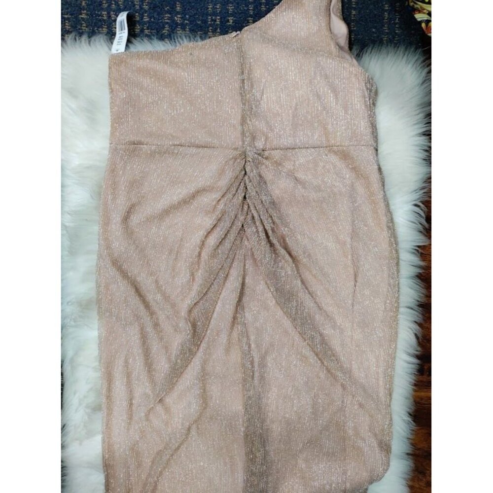 Glamour Womens Midi Dress Rose Gold One Sleeve Casual Polyester SZ 14 - Picture 10 of 16